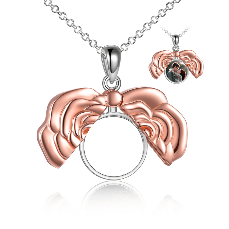 925 Sterling Silver Custom Round Photo Rose Flower Locket Necklace