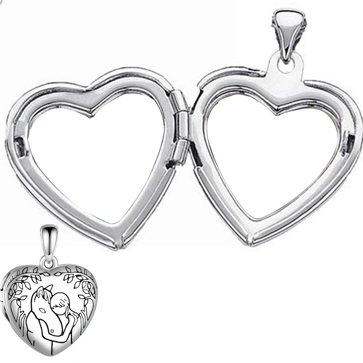 925 Sterling Silver Horse And Girl Heart Photo Heart Locket Necklace That Hold Pictures Gift for Women