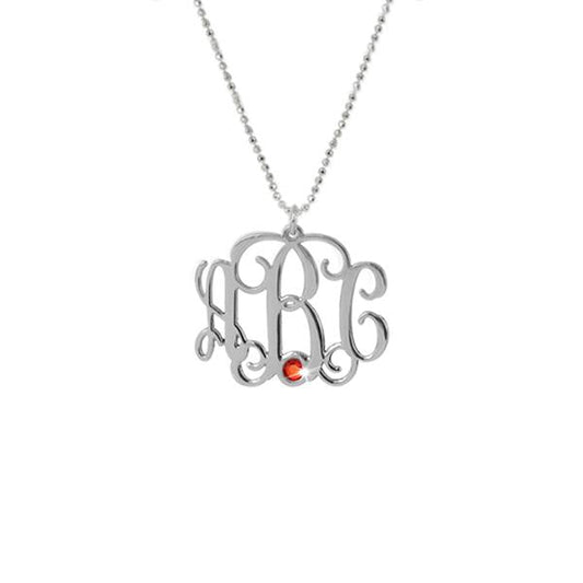 925 Sterling Silver Initial Monogram Necklace With Birthstone - onlyone