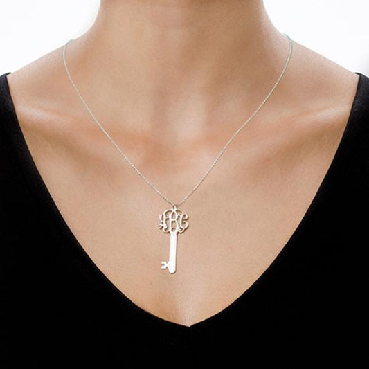 925 Sterling Silver Initial Key Monogram Necklace Gift For Girlfriend Gift For Her - onlyone