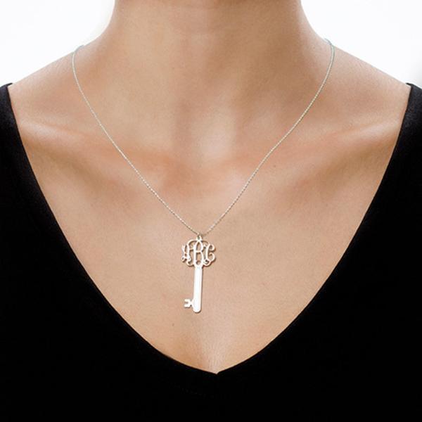 925 Sterling Silver Initial Key Monogram Necklace Gift For Girlfriend Gift For Her - onlyone