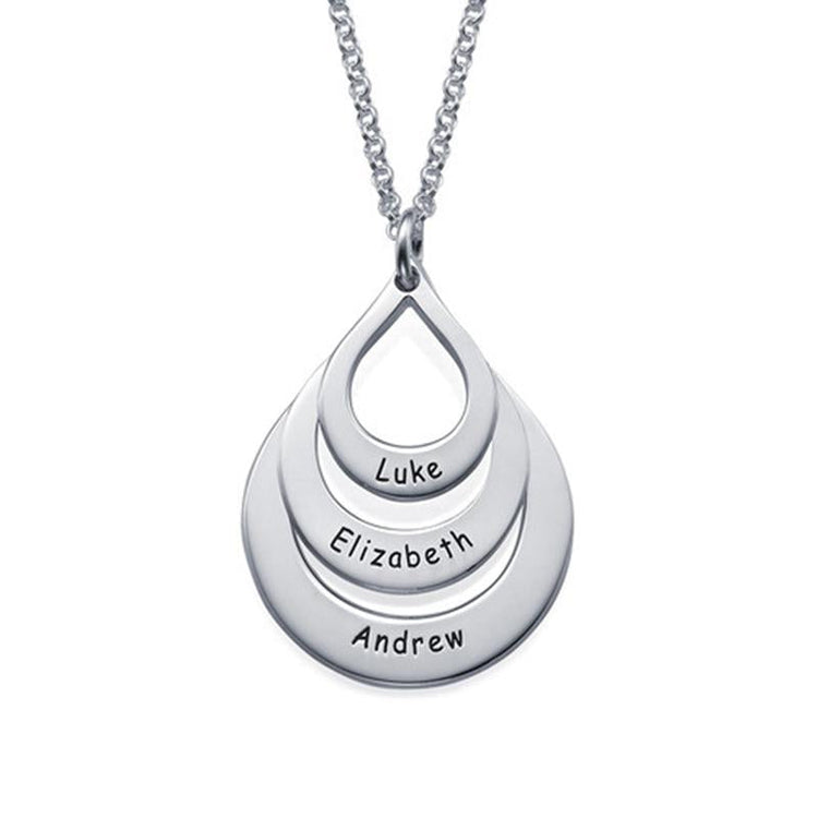 925 Sterling Silver Water Drop Engraved Name Necklace Gift For Mom Nameplate Necklace - onlyone