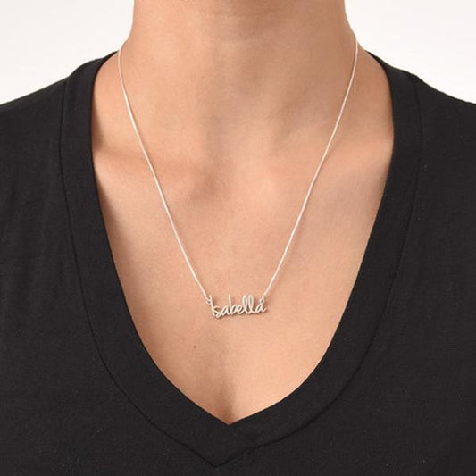 925 Sterling Silver "Isabella" Style Custom Name Necklace Nameplate Necklace - onlyone