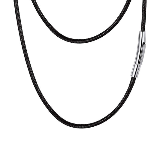 Men's Waxed Rope Braided Leather Necklace With Stainless Steel Durable Clasp
