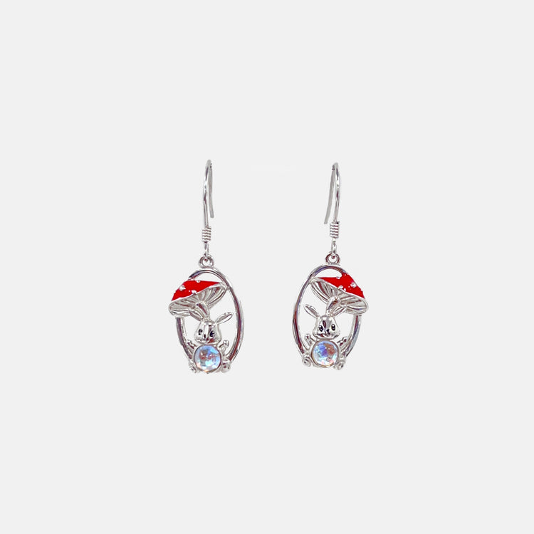 Mushroom and Bunny Earrings with Moonstone