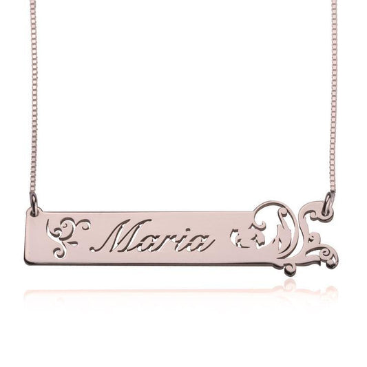 925 Sterling Silver Engraved Carved Spray Bar Custom Name Necklace Nameplate Necklace - onlyone