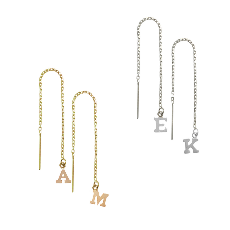 925 Sterling Silver Personalized Alphabet City Thread Earring - onlyone