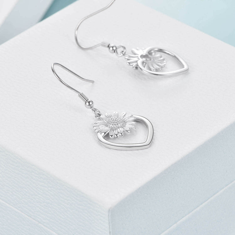 Boucles d'oreilles pendantes en forme de tournesol en argent sterling 925 pour femmes filles