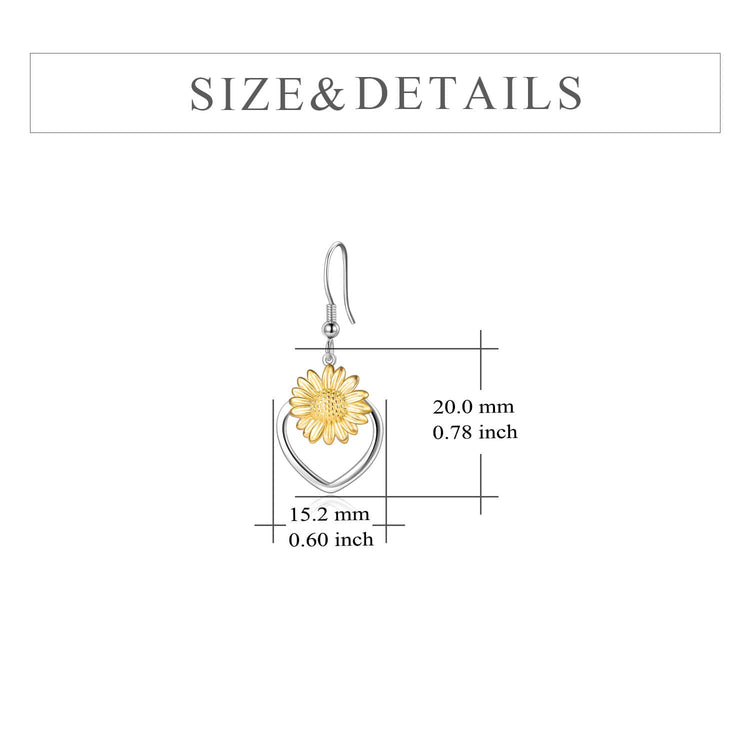 Boucles d'oreilles pendantes en forme de tournesol en argent sterling 925 pour femmes filles
