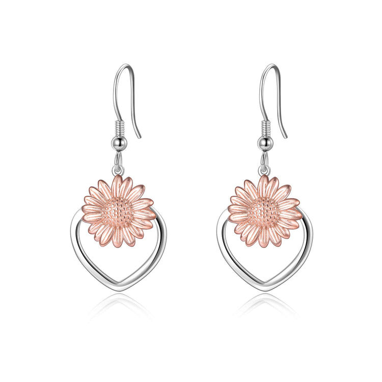 Boucles d'oreilles pendantes en forme de tournesol en argent sterling 925 pour femmes filles