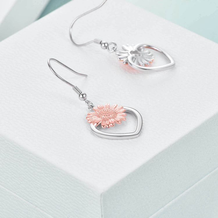 Boucles d'oreilles pendantes en forme de tournesol en argent sterling 925 pour femmes filles