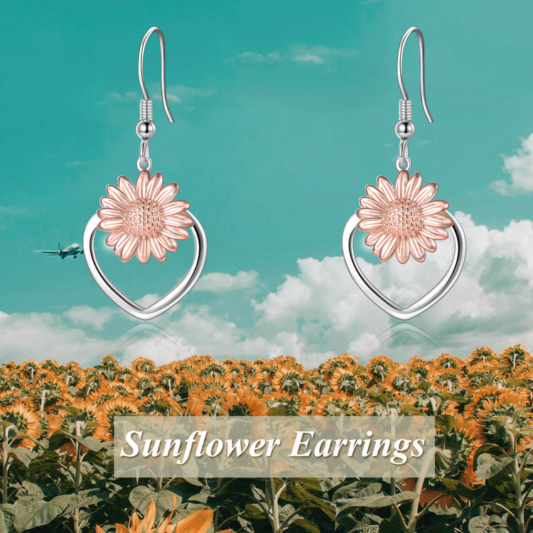 Boucles d'oreilles pendantes en forme de tournesol en argent sterling 925 pour femmes filles