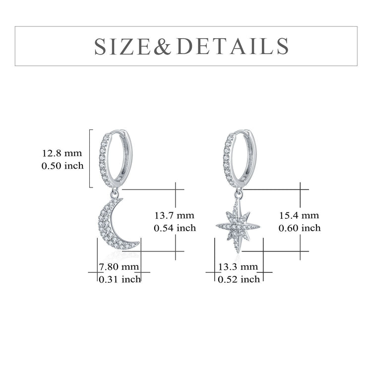 925 sterling silver moon and stars fashion earrings - onlyone