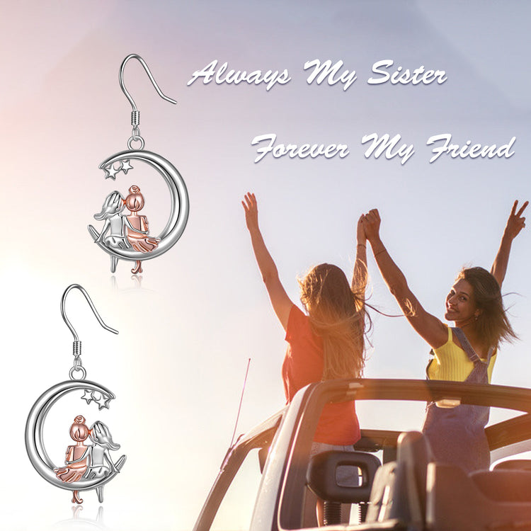 925 Sterling Silver BFF Dangle Sister Earrings