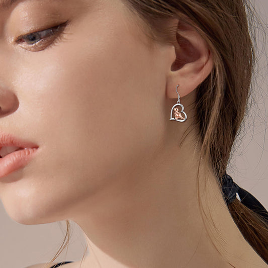 925 Sterling Silver Heart Dinosaur Dangle Drop Earrings