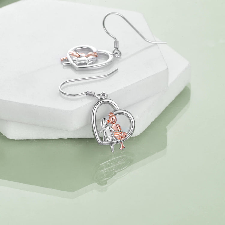 925 Sterling Silver BFF Heart Pendant Earrings