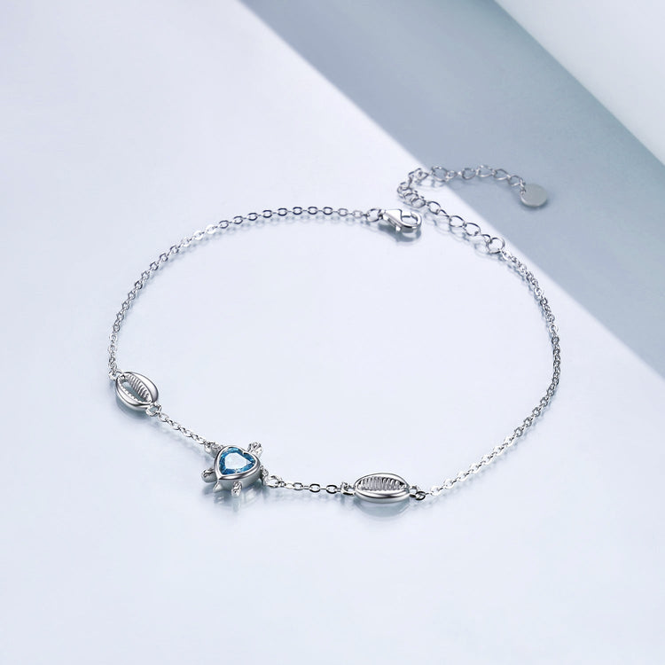925 Sterling Silver Turtle And Mother Of Pearl Anklet - onlyone