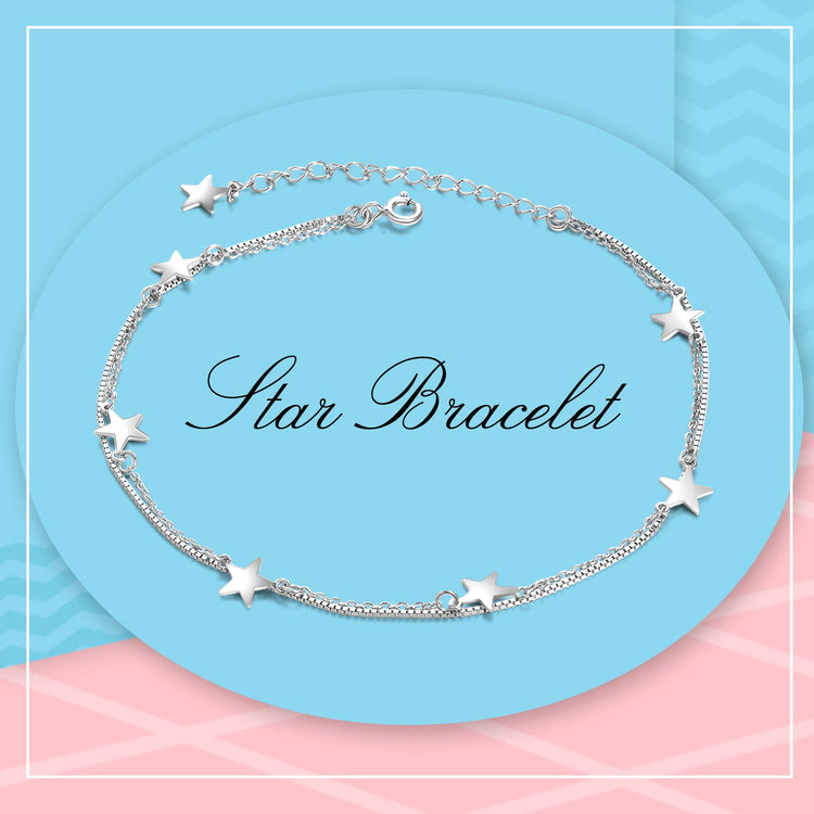 925 Sterling Silver Star Bracelet Double Layer Chain Bracelets - onlyone
