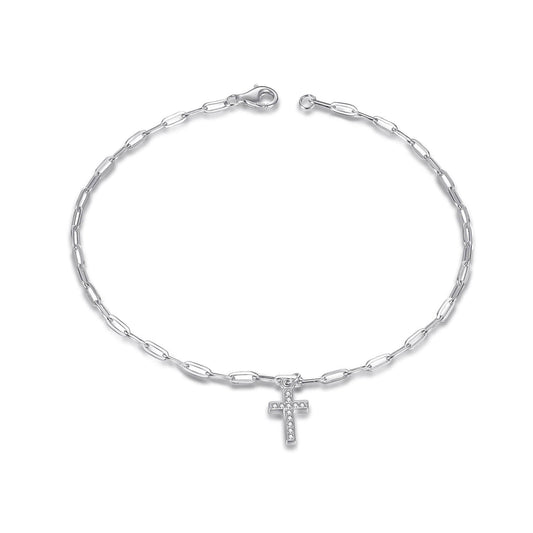 925 Sterling Silver Crystal Cross Bracelet In Clip Link Chain