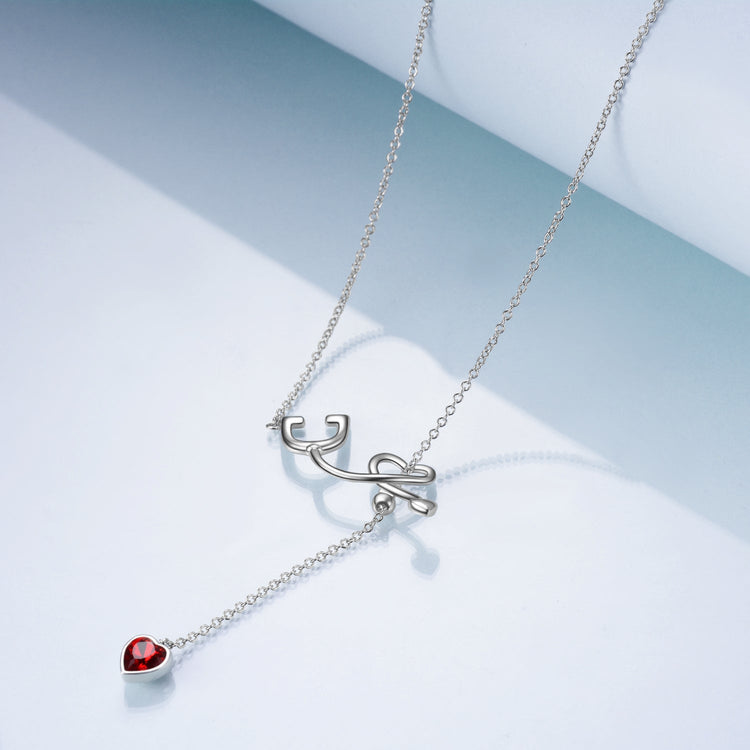 925 Sterling Silver Stethoscope Necklace Y Lariat Necklace for Nurse - onlyone