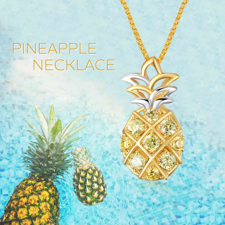 925 Sterling Silver Pineapple Pendant Necklace With Yellow Cubic Zircon