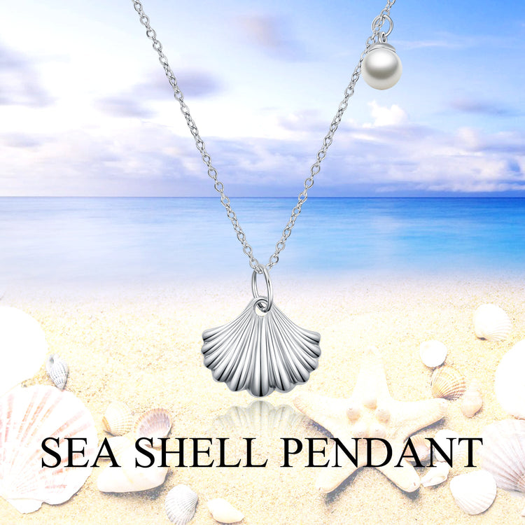 925 Sterling Silver Shell And Pearl Necklace - onlyone