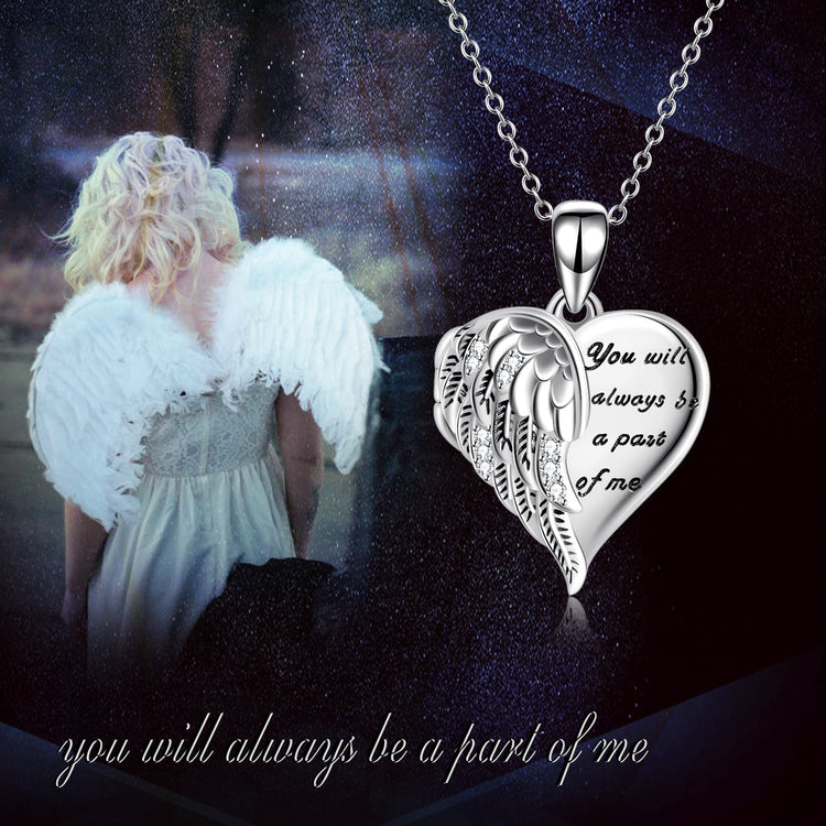 925 Sterling Silver Angel Wing Heart Photo Locket Necklace Promise Necklace for Women, You Will Always Be a Part Of Me - onlyone