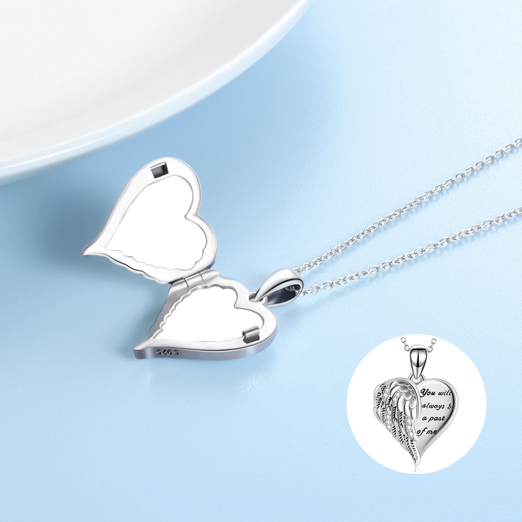 925 Sterling Silver Angel Wing Heart Photo Locket Necklace, You Will Always Be a Part Of Me
