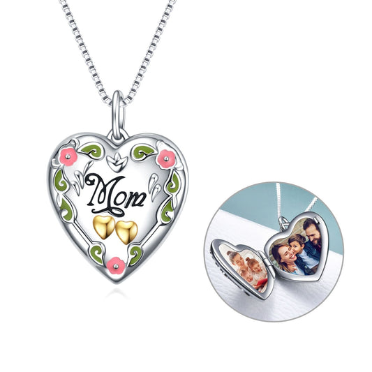 925 Sterling Silver Mother's Love Heart Photo Locket Necklaces - onlyone