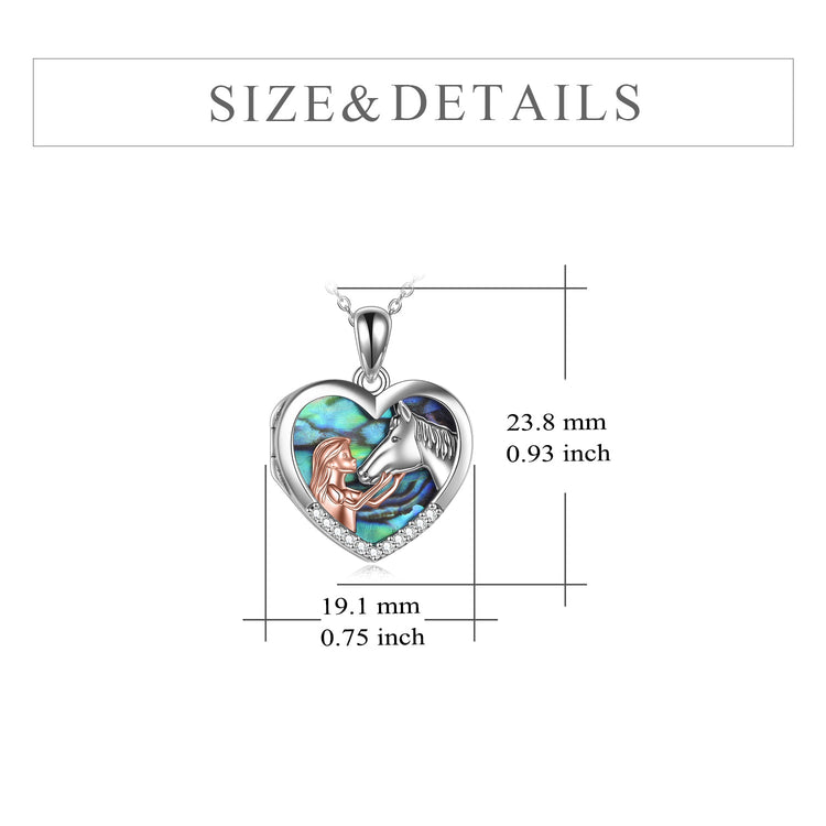 Cheval en argent sterling 925 avec boîte à photo en forme de cœur de fille Collier pendentif