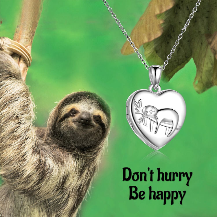 925 Sterling Silver Heart Sloth Photo Locket Necklaces - onlyone