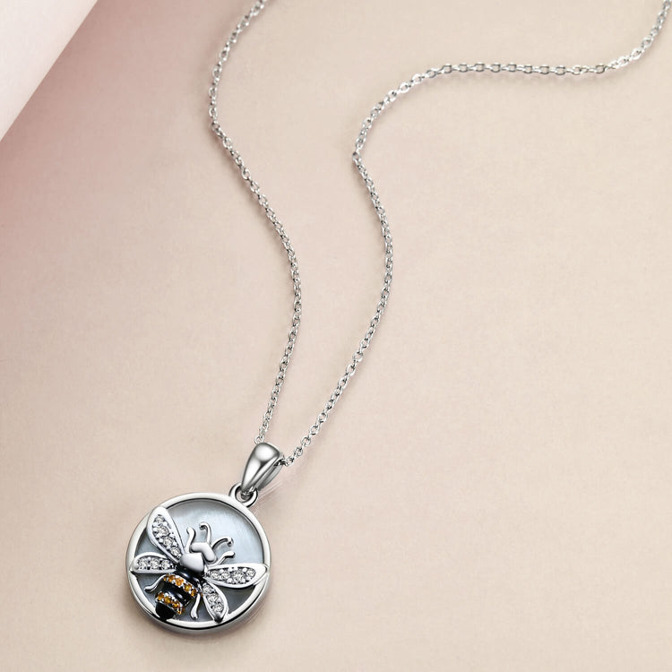 925 Sterling Silver Bee Coin Necklace - onlyone