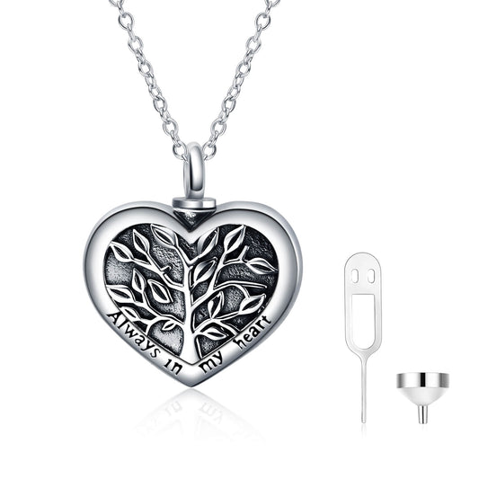 925 Sterling Silver Tree Of Life Heart Shaped Urn Necklace For Ashes Cremation Jewelry for Ashes - onlyone