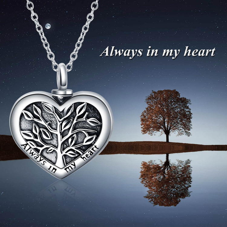 925 Sterling Silver Tree Of Life Heart Shaped Urn Necklace For Ashes Cremation Jewelry for Ashes - onlyone