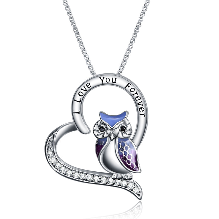 925 Sterling Silver Heart Owl Necklace - onlyone