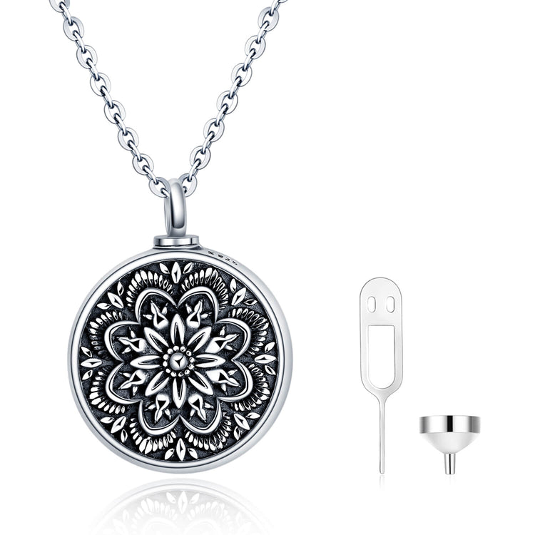 925 Sterling Silver Flower of Life Urn Ashes Necklace Cremation Jewelry for Ashes
