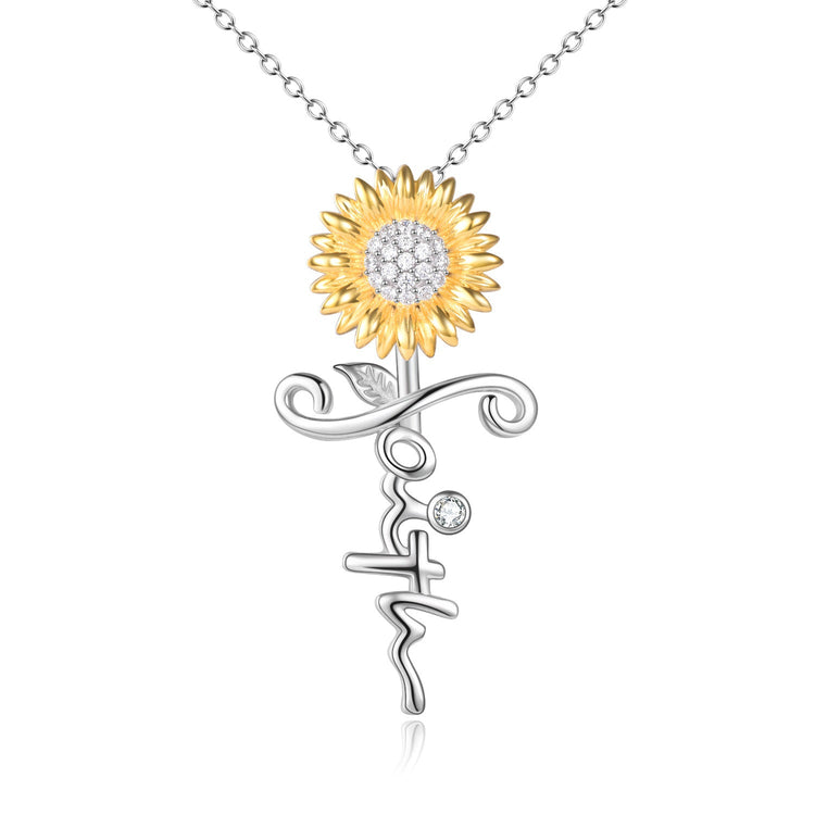 925 Sterling Silver Sunflower Faith Cross Necklace - onlyone