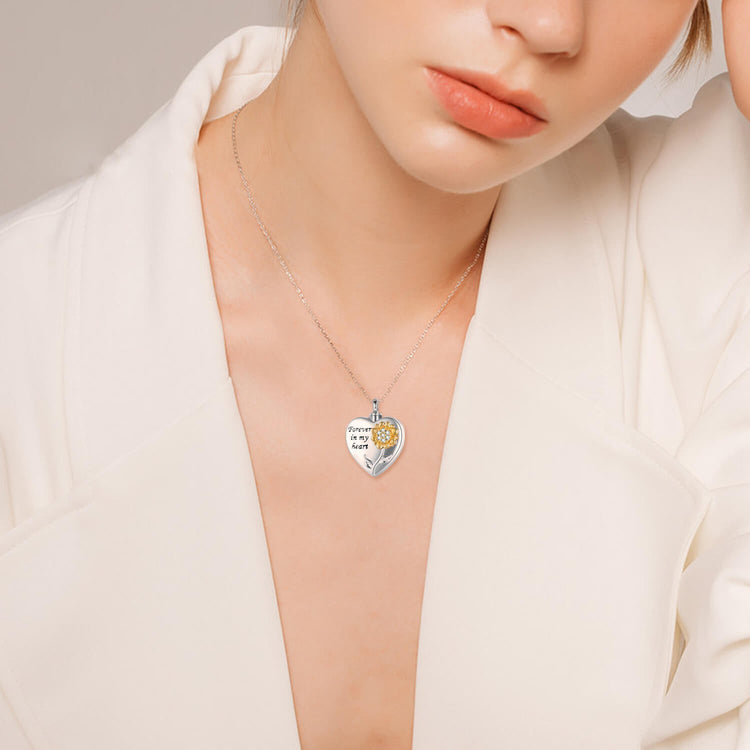 925 Sterling Silver Sunflower With Zirconia Urn Necklace for Ashes Cremation Jewelry for Ashes - onlyone