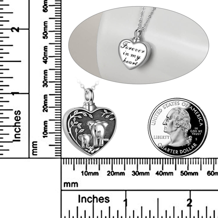 925 Sterling Silver Elephant Heart Urn Necklace for Ashes Cremation Jewelry for Ashes