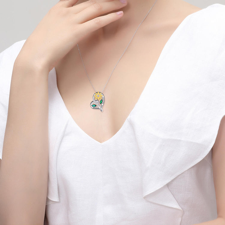 925 Sterling Silber Herz Sonnenblumen Halskette mit Zirkonia