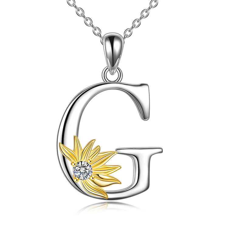 925 Sterling Silver Sunflower Initial Necklace