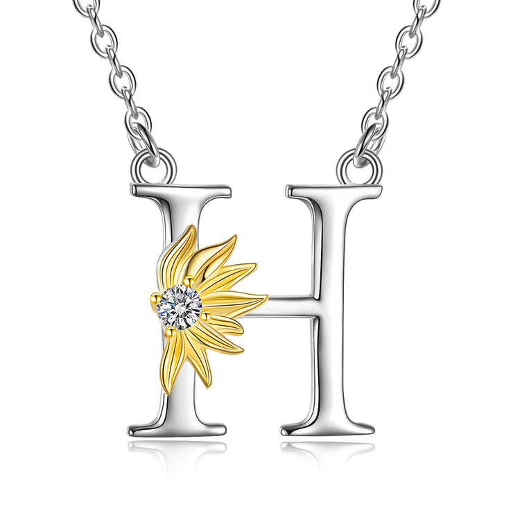 925 Sterling Silver Sunflower Initial Necklace