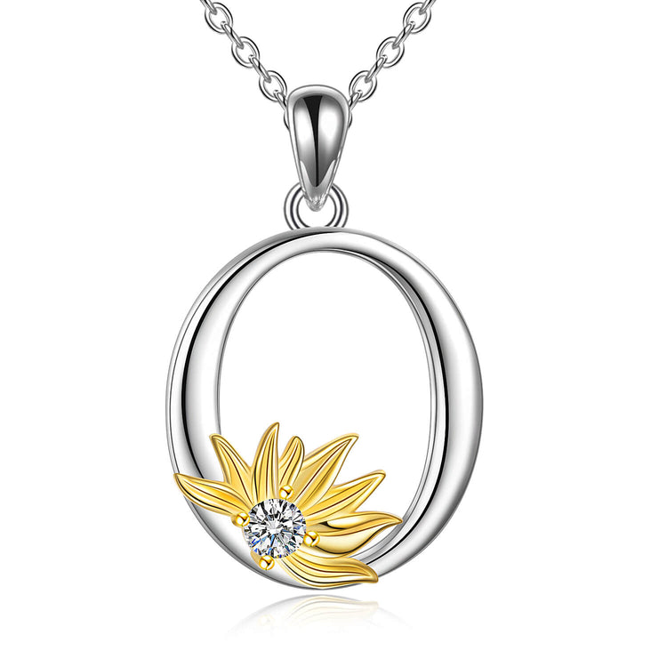 925 Sterling Silver Sunflower Initial Necklace