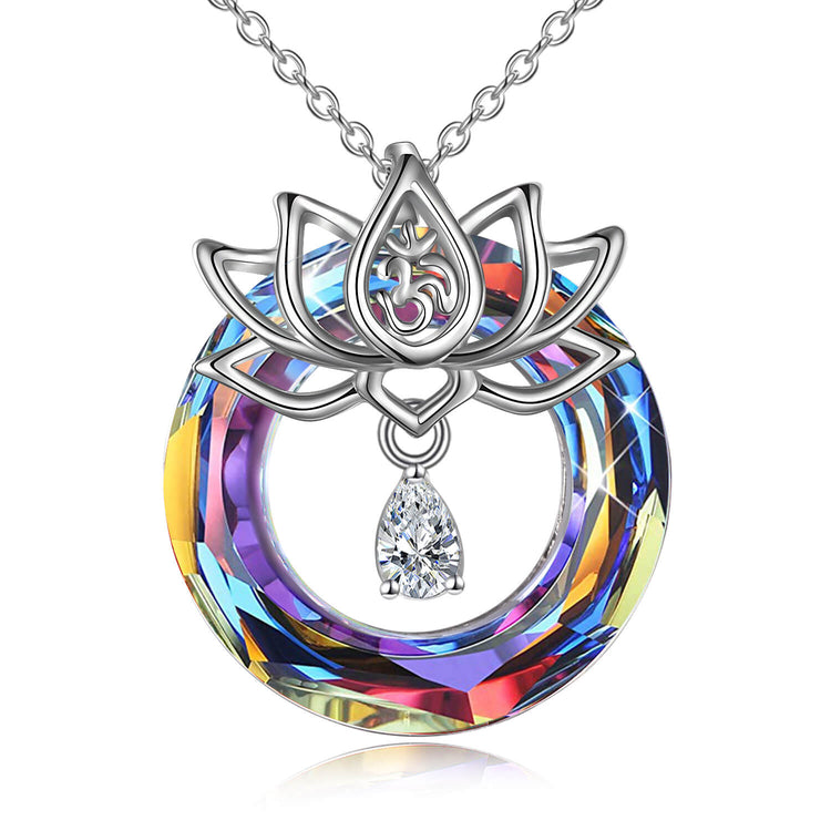 925 Sterling Silver Lotus Flower With Crystal Necklace