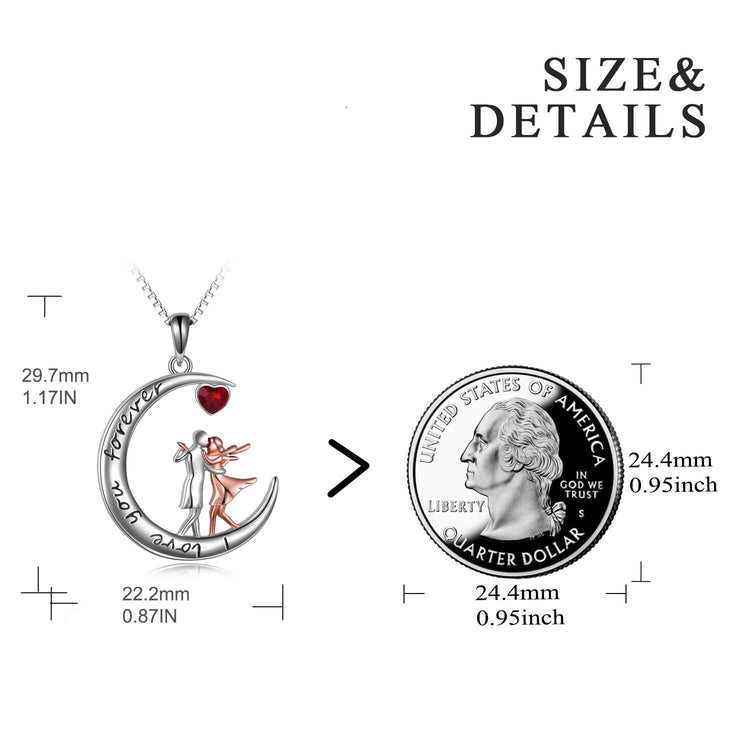 925 Sterling Silver Tango Dancer Crescent Moon Pendant Necklace