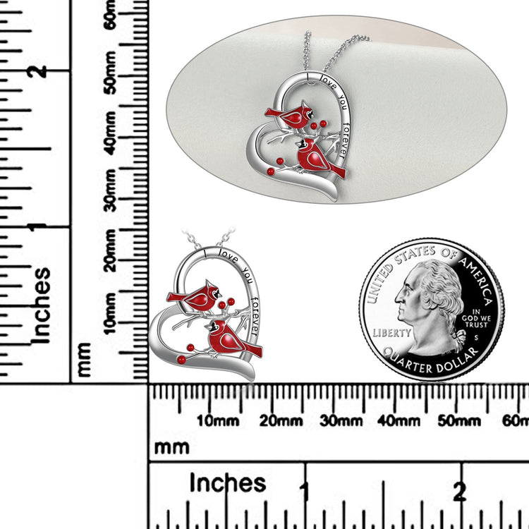 925 Sterling Silver Red Cardinal Heart Necklace