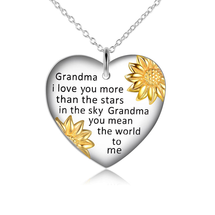925 Sterling Silver Sunflower Heart Pendant Necklace