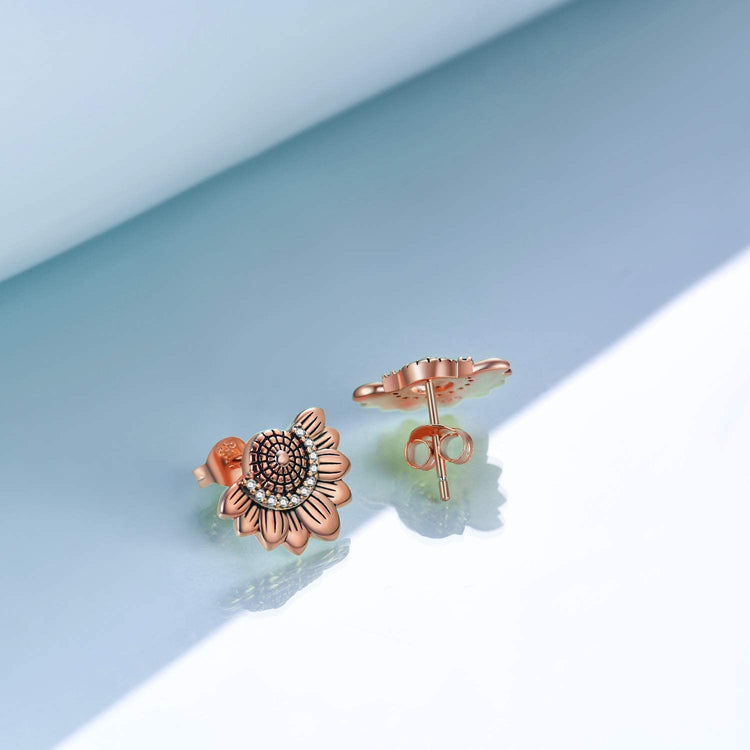 925 Sterling Silver Sunflower Stud Earrings With Zirconia
