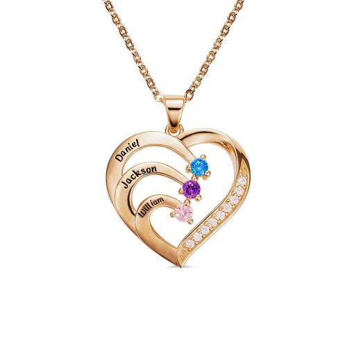 925 Sterling Silver Personalized Name and Birthstone Family Heart Necklace for Mom