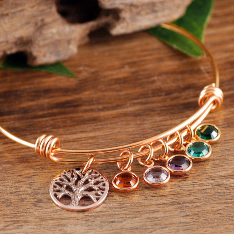 Bracelet arbre de vie en argent sterling 925 avec breloques de pierre de naissance